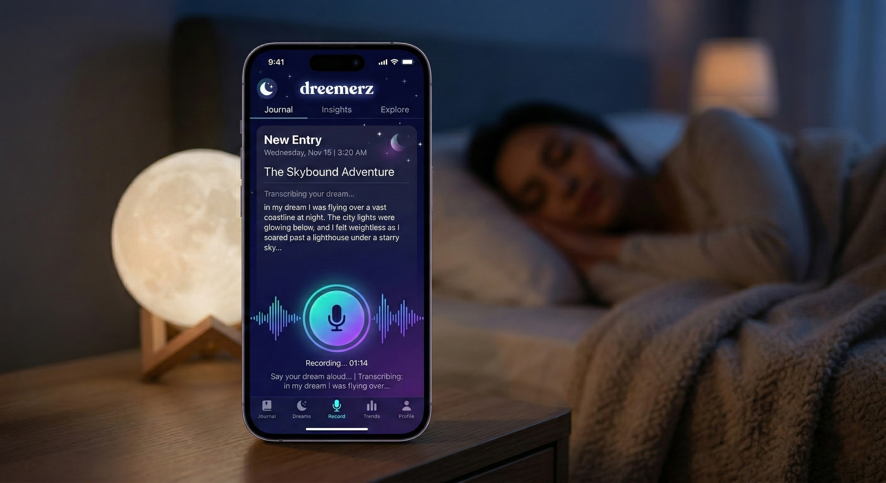 Interactive Dream Diary app interface